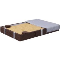 Qaba Kids Sandbox with Cover, 4 Corner Seats, Bottom Liner for Backyard, Garden, Outdoor, 73" x 47" x 9", Dark Brown