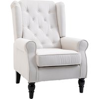 HOMCOM Mid Century Modern Accent Chair Wingback Tufted Upholstered Fabric Armchair with Wood Legs, Cream White, for Living Room Aosom.com