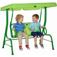 Outsunny Frog Pattern Green Kids Patio Swing Chair, 2-Seat Porch Bench with Adjustable Canopy for Toddlers, Seat Belt, 3-6 Years Aosom.com