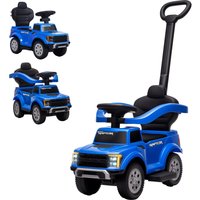 Qaba 3 In 1 Licensed Ford Kids Push Car with Push Handle, Horn, Sound, Secure Bar, Storage, for Toddlers 18-36 Months, Blue