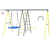 Outsunny 5-in-1 Heavy Duty Metal Swing Set, Yellow, Backyard Fun for Kids, 440lbs Capacity, Ages 3-8 Aosom.com