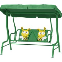 Qaba Kids Patio Swing Chair with Adjustable Canopy, Safety Belt for Patio, Garden, Poolside, Balcony, Dark Green