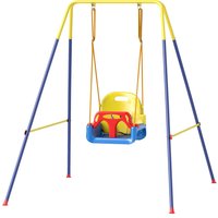 Qaba 3 in 1 Toddler Swing Set, Folding Child Swing Set with Seat Belt, Adjustable Seat for Outdoor Indoor, Blue