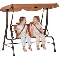 Outsunny Monkey Pattern Kids Patio Swing Chair, 2-Seat Outdoor Porch Bench for Toddlers with Canopy & Seat Belt, Coffee, 3-6 Years Aosom.com
