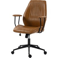 HOMCOM Leather Home Office Desk Chair, Vintage Computer Chair with Padded Arms, 360° Swivel, Adjustable Height, Tilt, Brown