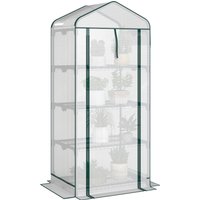 Outsunny Mini Greenhouse with Screen Roof, 4 Tier Portable Small Greenhouse with High Strength PE Cover, White