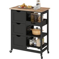 HOMCOM Kitchen Island on Wheels, Black, with Wood Top, Shelves & Drawers Aosom.com