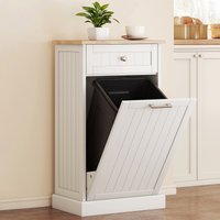 HOMCOM Kitchen Tilt Out Trash Bin Cabinet, White, Free Standing Recycling Can Holder with Drawer Aosom.com