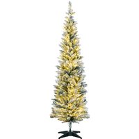 HOMCOM 5ft Pencil Christmas Tree, Slim Artificial Christmas Tree with Realistic Branches and Warm White LED Lights, Green