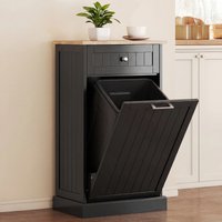 HOMCOM Free Standing Kitchen Trash Bin Cabinet, Black, Trash Can Holder with Drawer Aosom.com