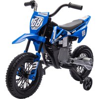 Qaba 12V Kids Electric Motorcycle w/ Twist Grip Throttle Training Wheels, Rear Suspension, Music for Aged 3-6 Years, Blue Aosom.com