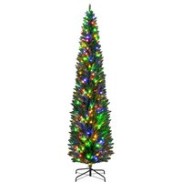 HOMCOM 8' Artificial Pencil Christmas Trees Holiday Decoration with Colorful LED Lights, Steel Base, Skinny Shape Aosom.com