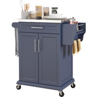HOMCOM Rolling Island on Wheels, Small Kitchen island cart with Storage, Stainless Steel Countertop for Dining Room, Deep Blue Aosom.com