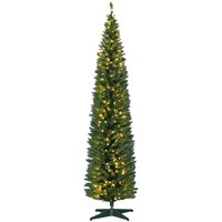 HOMCOM 8ft Pencil Christmas Tree, Slim Artificial Christmas Tree with Realistic Branches and Warm White LED Lights, Green Aosom.com