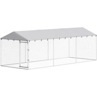 PawHut 20' x 7.5' x 6.5' Dog Kennel Outdoor for Small Medium Large Dogs with Waterproof Roof, Silver