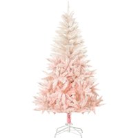HOMCOM 7ft Pencil Christmas Tree, Pink Artificial Christmas Tree for Holiday Home Decoration with Metal Stand & Automatic Open, Pink