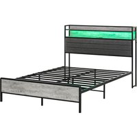 HOMCOM Full Bed Frame with Storage Upholstered Headboard, Full Size Bed Frame with LED Lights, Charging Station, Cement Gray Aosom.com