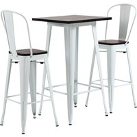 HOMCOM Dining Table Set 3 Piece Counter Height White Brown Pub Chairs Footrests Bistro Aosom.com