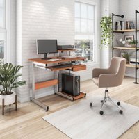 Practical Computer Desk with Slide-Out Keyboard Tray and Elevated Shelf, Ideal Workstation Table for Offices, 38″ L x 22″ W x 35″ H, Brown Aosom.com