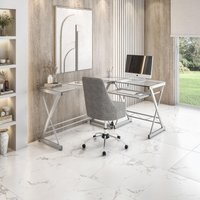Sleek L-Shaped Computer Desk with Tempered Glass Top, Reversible Workstation Table for Home Office, 61.5" L x 45" W x 29.5" H, Clear Aosom.com