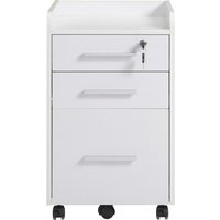 HOMCOM Lockable Filing Cabinet on Wheels, 3 Drawer Mobile File Cabinet with Lock and Edged Top, White