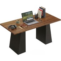 HOMCOM 63 Inch Computer Desk with Trapezoidal Frame Light Walnut and Black