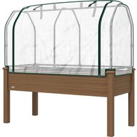 Outsunny Raised Garden Bed with PE Greenhouse Cover Outdoor Elevated Wood Planter Box for Herbs and Vegetables, Use for Patio, Backyard, Balcony, 48 x 22 x 46 inch, Brown
