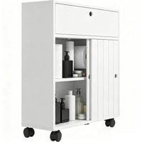 kleankin Toilet Paper Cabinet, Slim Bathroom Cabinet with 4 Rolling Wheels, Small Bathroom Storage Cabinet w/ Sliding Doors & Adjustable Shelf, White