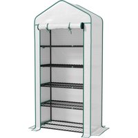 Outsunny 5 Tier Mini Greenhouse, Small Portable Greenhouse with PE Cover, Roll-Up Zippered Door, 76" x 35.4" x 19.3", White