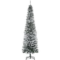 HOMCOM 7.5ft Artificial Snow Flocked Christmas Tree, Winter Style Holiday Xmas Pencil Tree with Foldable Steel Stand Home Indoor Decoration, Green