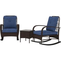 Outsunny 3 Pieces Wicker Patio Furniture Set, Outdoor PE Rattan Rocking Chairs with Coffee Table, Cushions for Porch, Brown