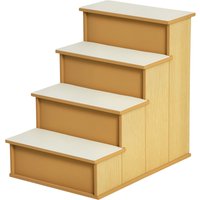 PawHut 4 Tier Wood Dog Stairs Ramps Cushioned Cover for Dogs Cats Up To 22 Lbs Dog Ramp for Bed Natural Aosom.com