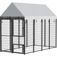 PawHut Large Dog Kennel Outdoor with Roof, 3 Doors, Expandable Heavy Duty Dog Kennel Dog Run for All Breed Sizes, 8' x 4' x 6'
