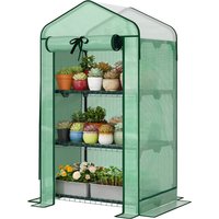 Outsunny Mini Greenhouse with Screen Roof, Portable Small Greenhouse with Roll-Up Zipper Door, 27.6" x 19.7" x 50", Green
