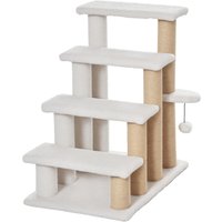 PawHut 4-Level Pet Stairs Cat Steps Carpeted Ladder Ramp Kitten Tree Climber Scratching Posts Hanging Play Ball for Bed Sofa White Aosom.com