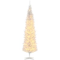 HOMCOM 7ft Pencil Christmas Tree, Slim Artificial Christmas Tree with Realistic Branches and Warm White LED Lights, White