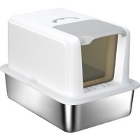 PawHut 2 in 1 Stainless Steel Cat Litter Box with Removable Lid, Scoop, Filter Bags, for Small to Large Cats, White