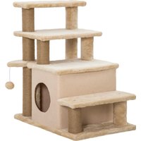 PawHut Adjustable Height 3 Step/4 Step Cat Stairs w/ Jute Cat Scratching Post, Cat Condo, Toy Ball, for Bed, Sofa, Couch, Beige