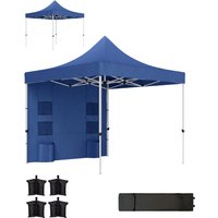 Outsunny 10' x 10' Heavy Duty Pop Up Canopy Tent with Sidewall, UPF50+ Instant Sun Shelter with Storage Pockets, Dark Blue