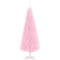 HOMCOM 5ft Artificial Pencil Christmas Tree, Slim Xmas Tree with 294 Realistic Branch Tips and Foldable Metal Stand, Pink