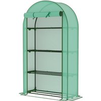 Outsunny Mini Greenhouse, Portable Greenhouse with 4 Tier Shelves, Roll-Up Door, and Plastic Cover, 41.3" x 17.7" x 63", Green
