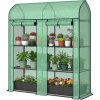 Outsunny 3 Tier Mini Greenhouse, Small Portable Greenhouse with 2 Roll-up Doors, 56.3" x 18.1" x 65", Green