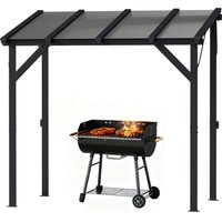 Outsunny Hardtop Grill Gazebo, Lean-to BBQ Shelter with Polycarbonate Roof for Outdoor, Patio, Lawn