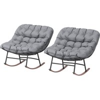 Outsunny Outdoor Rocking Chair Patio Set of 2, Oversized Rocking Papasan Chairs with Cushions for Garden Porch, 265 lbs., Gray