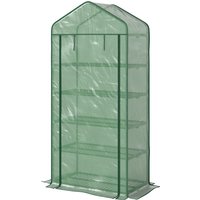 Outsunny 5 Tier Mini Greenhouse, Small Portable Greenhouse with PE Cover, Roll-Up Zippered Door, 76" x 35.4" x 19.3", Green