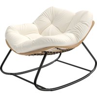 Outsunny Indoor Outdoor Papasan Rocking Chair, Oversized Rocking Egg Chair with Cushion for Garden, Patio, Beige