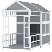 PawHut 79"L Large Dog House Outdoor, Wooden Dog Kennel with Porch, Storage Cabinet,Weatherproof Roof, Windows