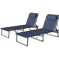 Outsunny 2-Pack Dark Blue Reclining Beach Chairs, 4-Position Folding Chaise Lounge for Patio Aosom.com