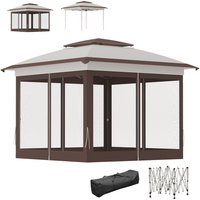Outsunny 12' x 12' Pop Up Canopy Tent with Netting and Carry Bag, Instant Sun Shelter with 137 sq.ft Shade, Beige and Brown