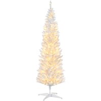HOMCOM 5ft Pencil Christmas Tree, Slim Artificial Christmas Tree with Realistic Branches and Warm White LED Lights, White